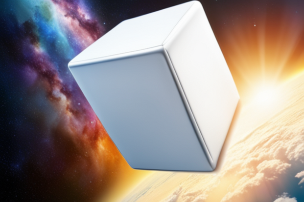 Solid white cube in outer space by Stable Diffusion