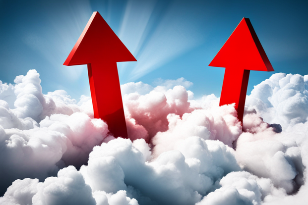 A red line graph arrow climbing vertically by Stable Diffusion