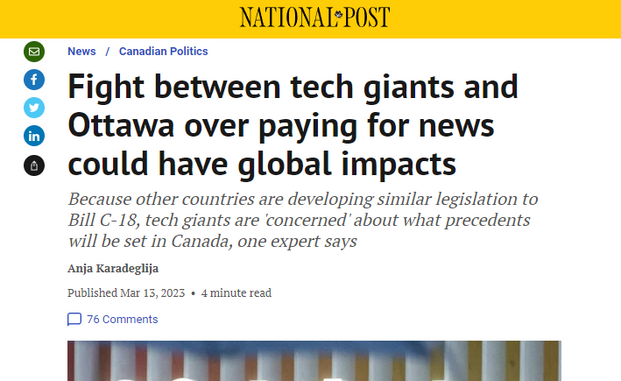 Fight between tech giants and Ottawa over paying for news could have global impacts