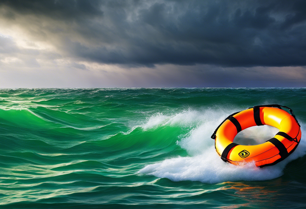 Empty floatation ring bobs in a stormy sea