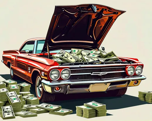 an open car hood, Instead of an engine, the entire engine bay is packed with stacks of cash
