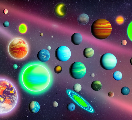 Neon planets created by Stable Diffusion