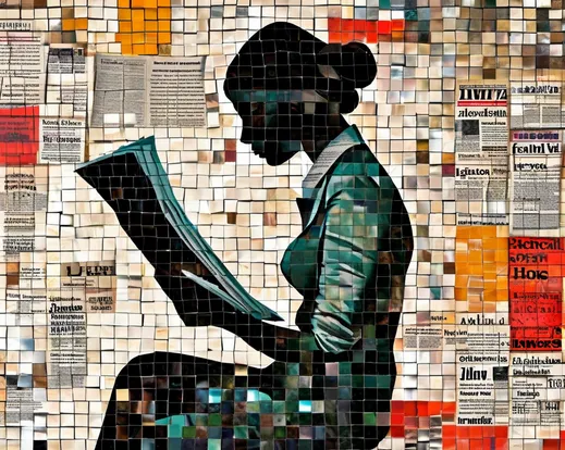 a mosaic of headlines forming a person that reads a newspaper