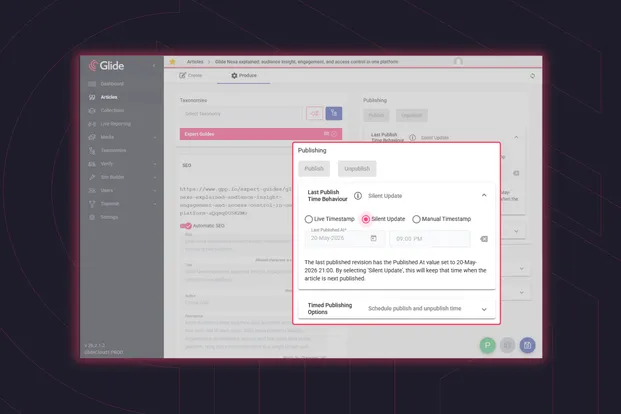 Glide Publishing Platform, Glide CMS, Glide Go, and Glide Nexa are a suite of products which help publishers and media bring audiences and content together.