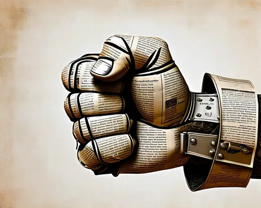 a fist made out of newspapers protected by some armour