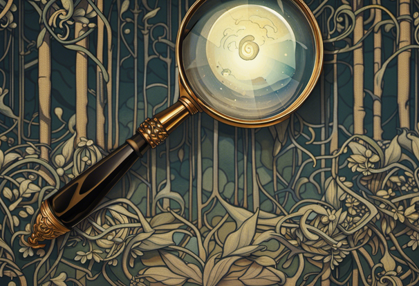 A magnifying glass looking at tangled undergrowth