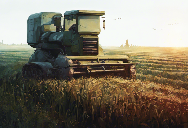 mowing a field, soviet propaganda style