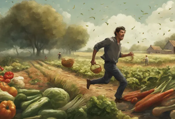 A man running through a vegetable field taking a shortcut to a demo of a publishing CMS for media, entertainment, and sports organisations.