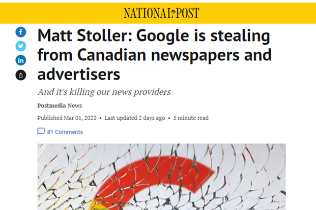 Canada vs Google battle highlighted in National Post article
