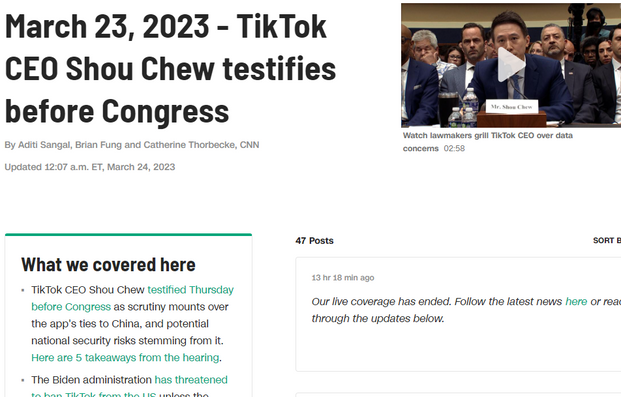 TikTok hearing in front of US lawmakers