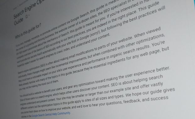 A webpage showing SEO advice