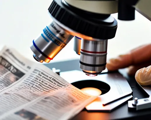 a piece of newspapers being analysed under a microscope