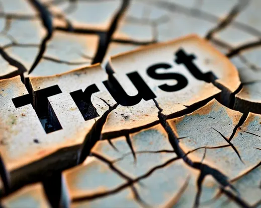 a cracked board that has the word trust written on it