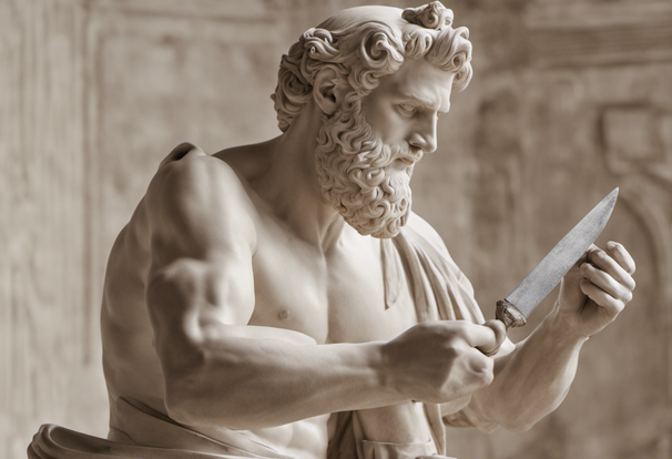  a man holding scissors, greek sculpture, hi def, 8k