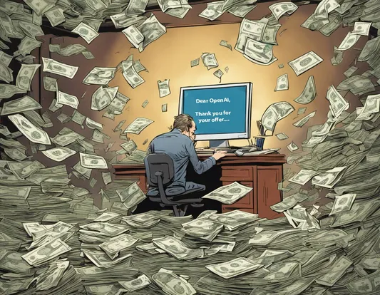 A man working on a computer surrounded by flying newspapers