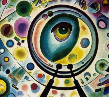 Eyes looking at a crystal ball in technologically advanced world