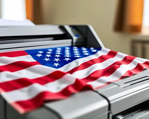 the flag of the united states on top of a photocopier