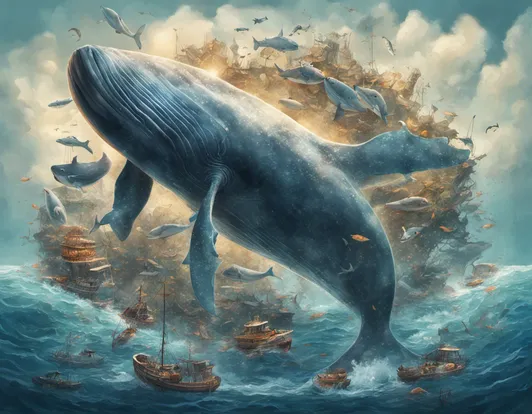 a big whale in the sea surrounded by other big fish