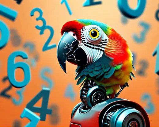a robot parrot with random numbers around him