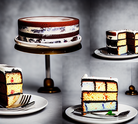 Delicious cakes as produced by Stable Diffusion