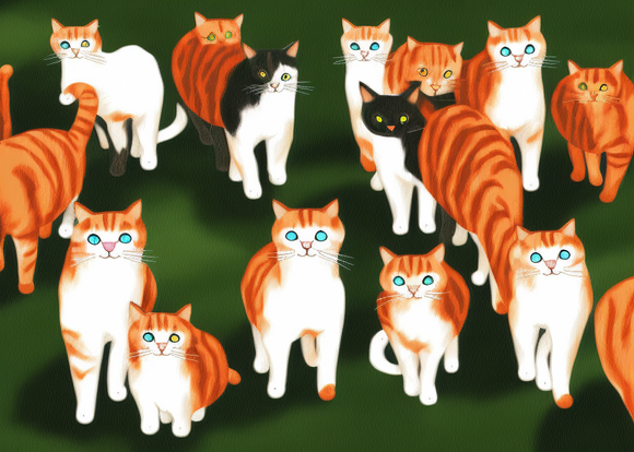 A herd of  cats, digital art, data training, by Stable Diffusion