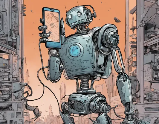 a robot using a phone