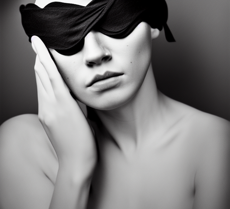 A fashion portrait photograph of a woman wearing a blindfold created by Stable Diffusion