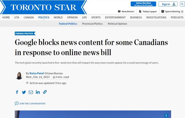 Google blocks news content for some Canadians in response to online news bill