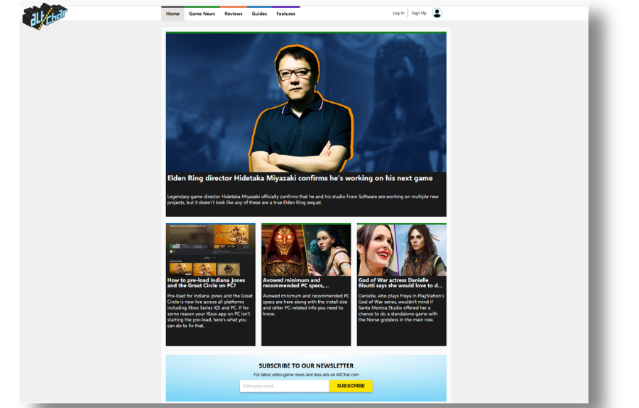 AltChar homepage before the redesign and Deliver V3 upgrade