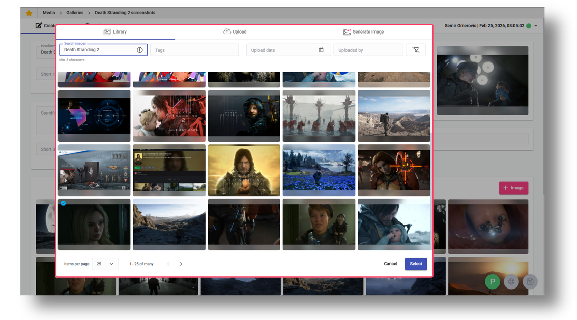 Editors can quickly assemble galleries from existing or newly uploaded images