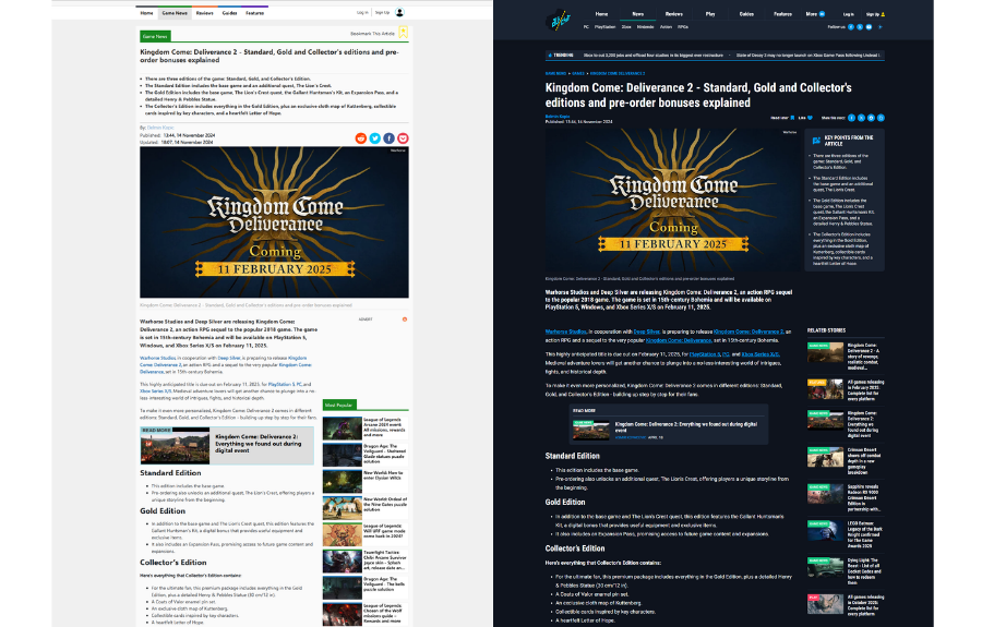AltChar redesign: before and after shots of the article page
