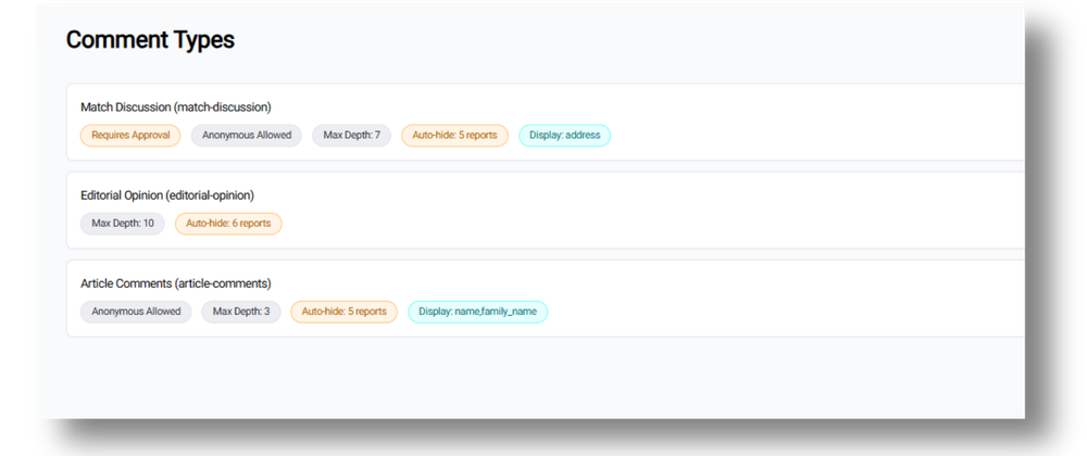Glide Nexa Comment Types configuration