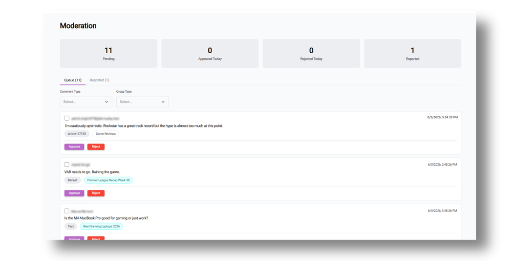 Glide Nexa comment moderation panel