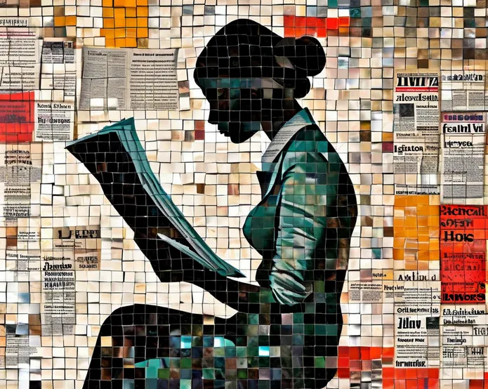 a mosaic of headlines forming a person that reads a newspaper