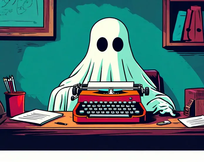 a ghost sitting at a typewriter