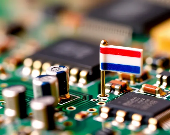 a small dutch flag pin stuck to a circuit board