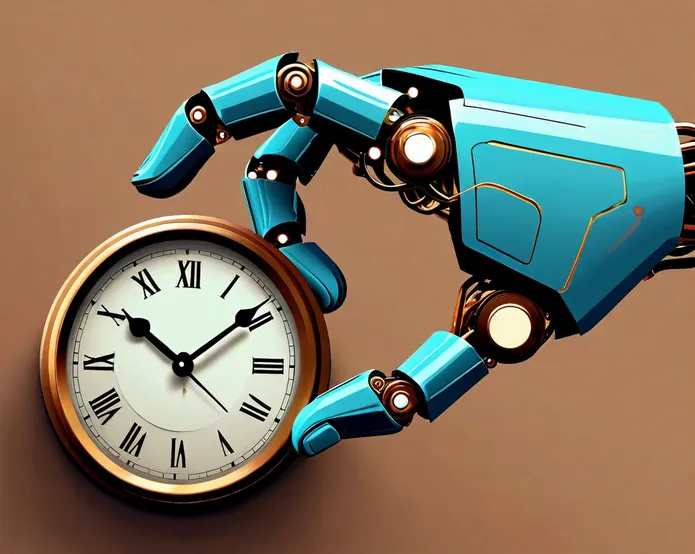 a robot hand rewinding a clock
