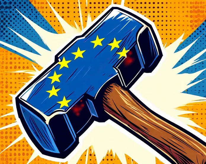 a sledgehammer with the colours of the EU 