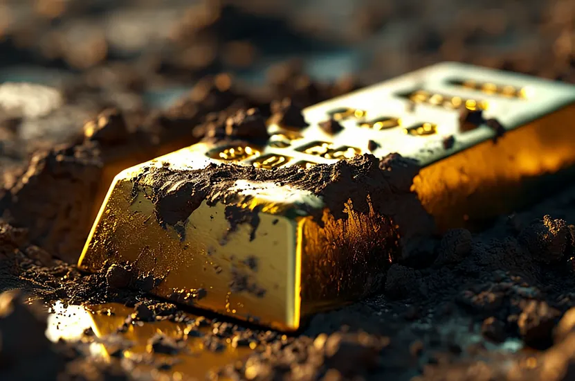 A bar of gold covered in mud and dirt