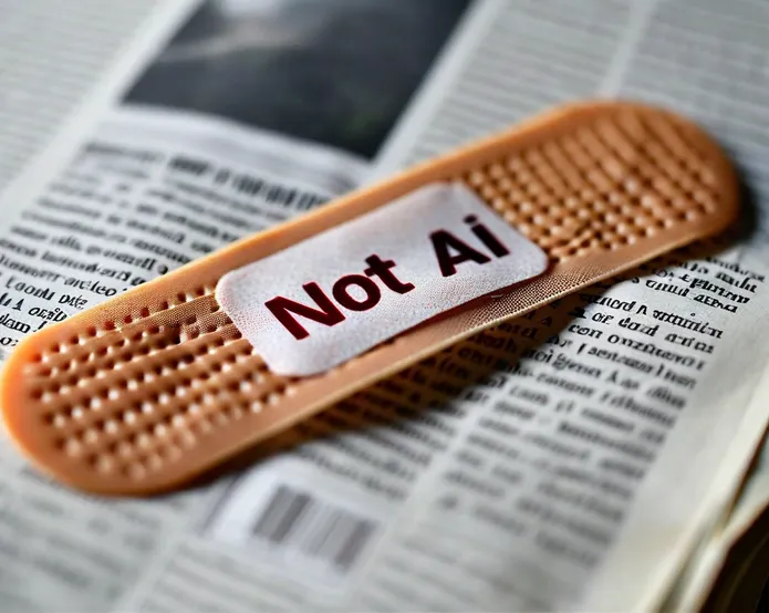 a bandaid that says not AI covering books and newspapers