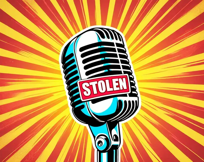 A microphone with a ''STOLEN'' sticker slapped across it